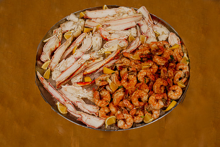 Crab legs and shrimp platter